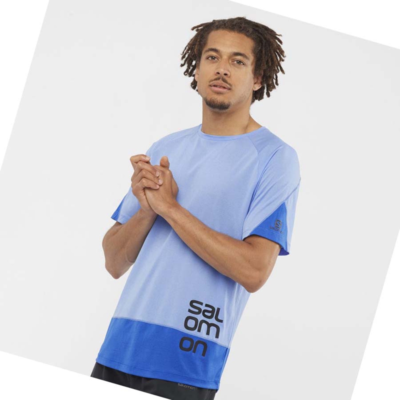 Camiseta Salomon CROSS RUN GRAPHIC Hombre Azules | 59674-YPEC