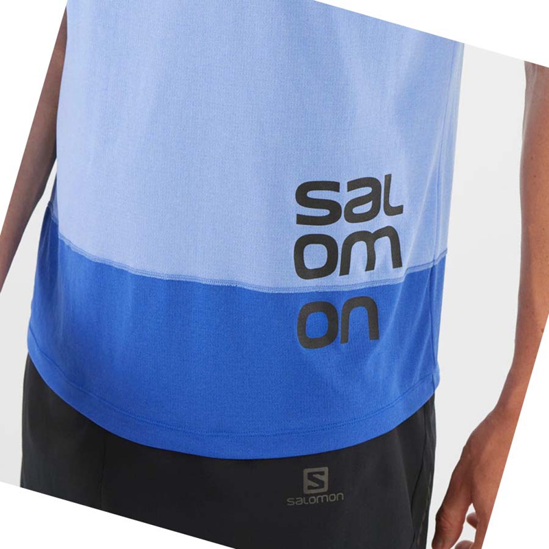 Camiseta Salomon CROSS RUN GRAPHIC Hombre Azules | 59674-YPEC