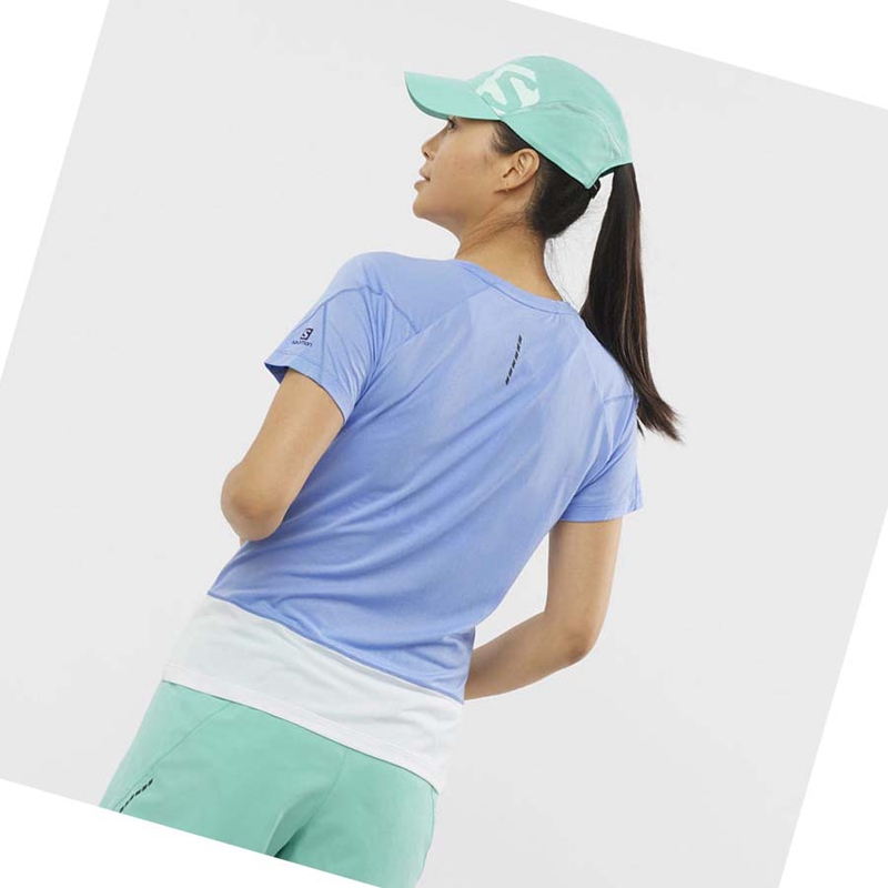 Camiseta Salomon CROSS RUN GRAPHIC Mujer Blancas Azules | 16037-NOFZ