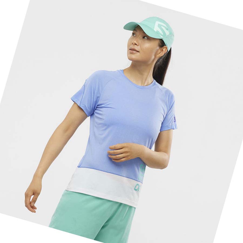 Camiseta Salomon CROSS RUN GRAPHIC Mujer Blancas Azules | 16037-NOFZ