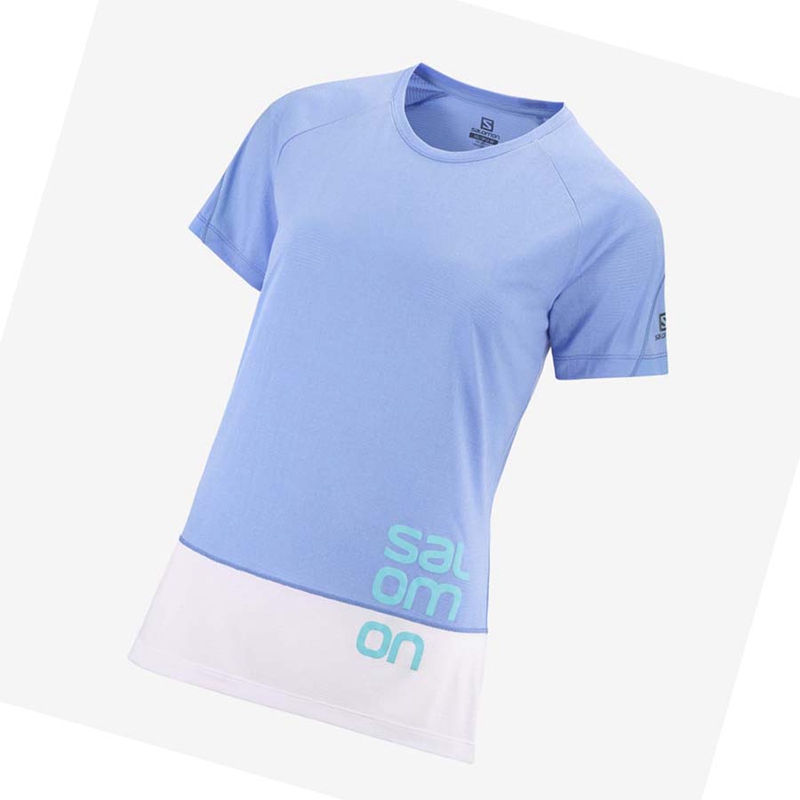 Camiseta Salomon CROSS RUN GRAPHIC Mujer Blancas Azules | 16037-NOFZ