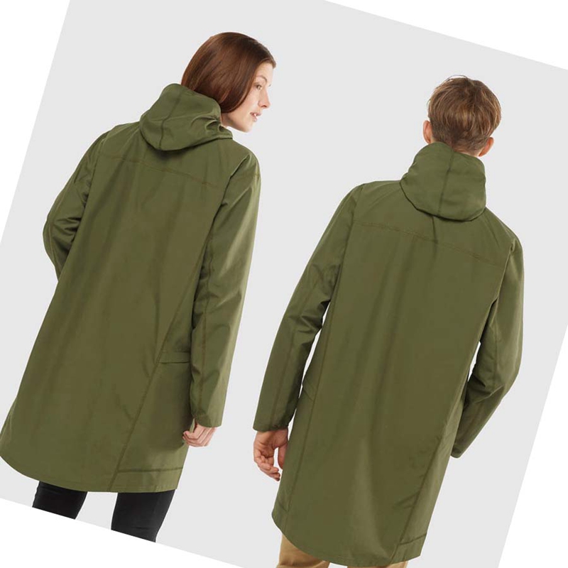 Chaquetas Salomon OUTLIFE LONG PACKABLE WINDBREAKERS Mujer Verde Oliva | 85329-NZQC