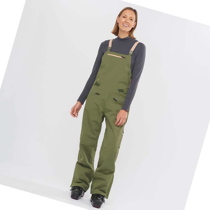 Pantalones De Esquí Salomon STANCE 3L BIB Mujer Verde Oliva | 59214-HIWA