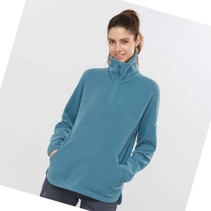 Sudadera Con Capucha Salomon ESSENTIAL COSY FLEECE Mujer Azules | 19568-LWKB