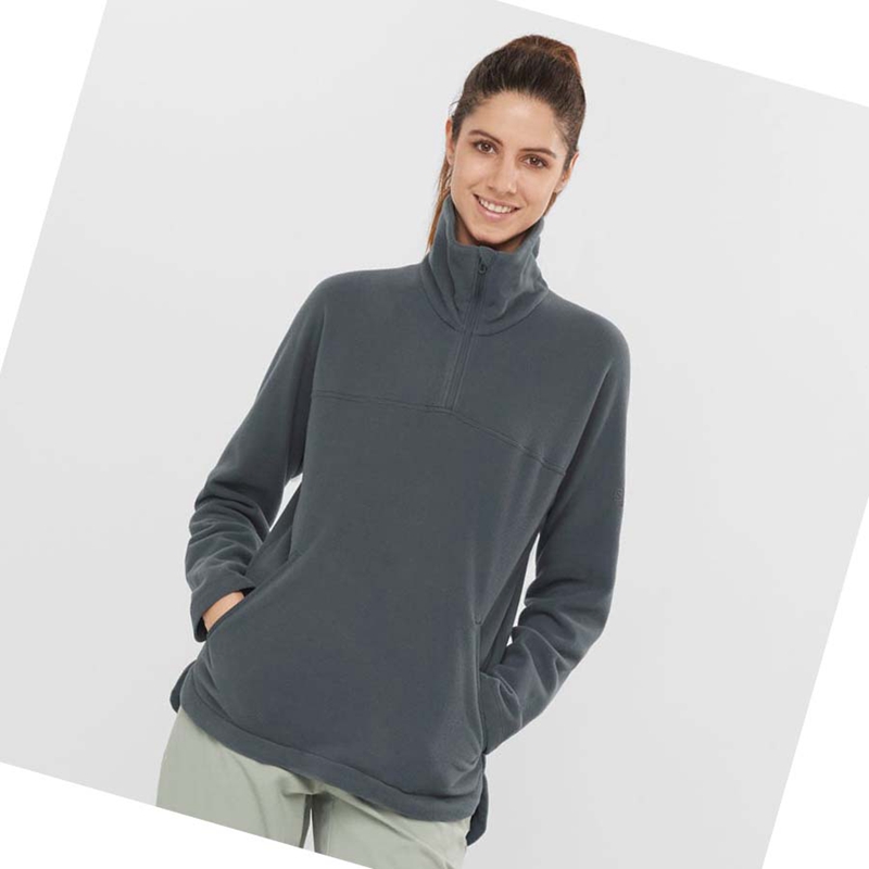 Sudadera Con Capucha Salomon ESSENTIAL COSY FLEECE Mujer Gris | 86015-BQPG