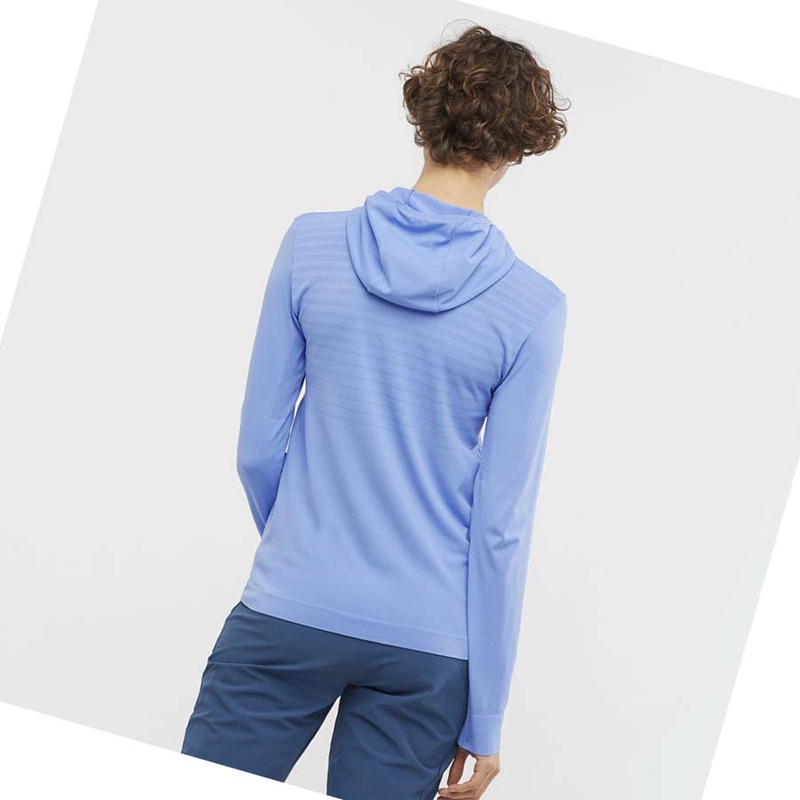 Sudadera Con Capucha Salomon ESSENTIAL SEAMLESS Mujer Azules | 20798-HJZU