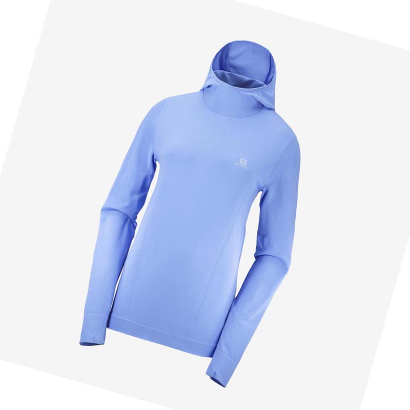 Sudadera Con Capucha Salomon ESSENTIAL SEAMLESS Mujer Azules | 20798-HJZU