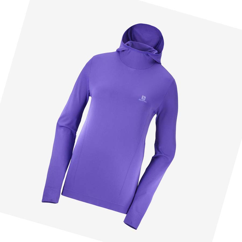 Sudadera Con Capucha Salomon ESSENTIAL SEAMLESS Mujer Moradas | 84376-NCMA