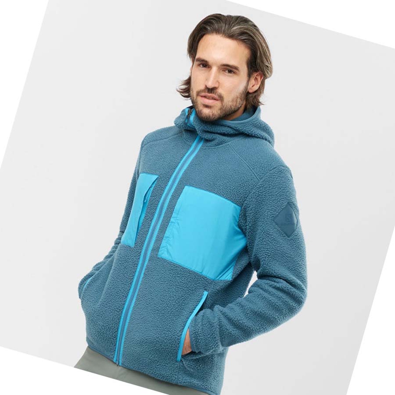 Sudadera Con Capucha Salomon ESSENTIAL WARM TEDDY Hombre Azules | 35284-HDVU