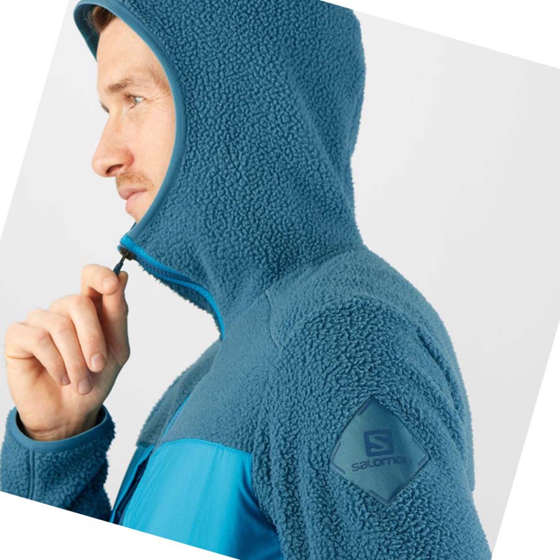 Sudadera Con Capucha Salomon ESSENTIAL WARM TEDDY Hombre Azules | 35284-HDVU