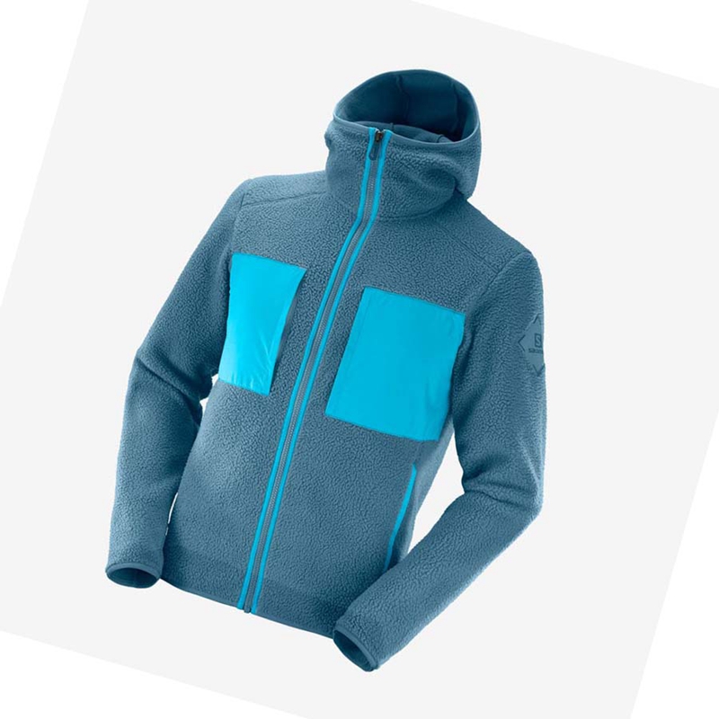 Sudadera Con Capucha Salomon ESSENTIAL WARM TEDDY Hombre Azules | 35284-HDVU