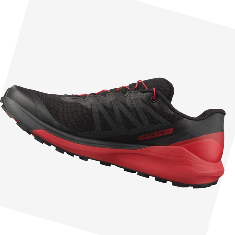 Zapatillas De Trail Running Salomon SENSE RIDE 4 Hombre Negras Rojas | 15827-SUIH