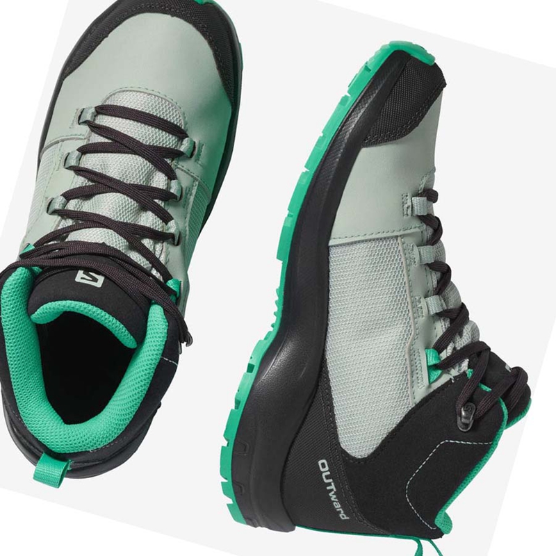 Zapatos De Senderismo Salomon OUTWARD CLIMASALOMON™ WATERPROOF Niños Verde Menta | 92308-MUWC