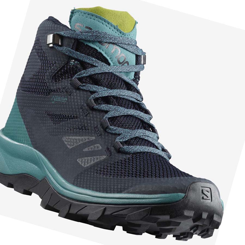 Zapatos De Senderismo Salomon WoOUTLINE MID GORE-TEX Mujer Negras Verde | 54601-FMZW