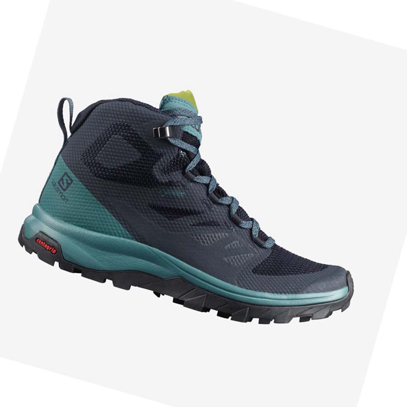 Zapatos De Senderismo Salomon WoOUTLINE MID GORE-TEX Mujer Negras Verde | 54601-FMZW