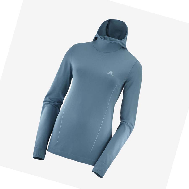 Sudadera Con Capucha Salomon ESSENTIAL SEAMLESS Mujer Azul Marino | 41896-OKRW